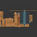 Cartoon Scene of Wooden Windmill House With Multi level Structure Stairs Lifebuoys and Street Lamp