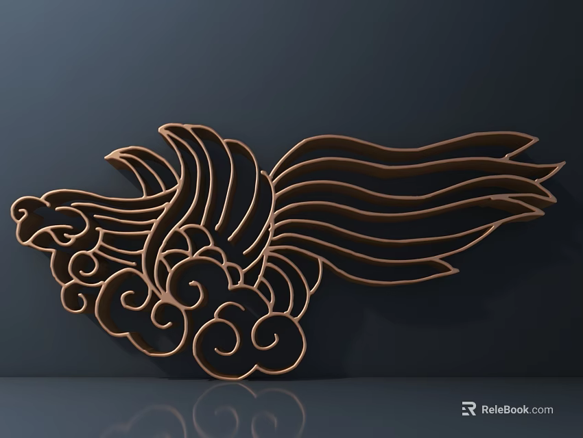 Intricate Carved Eagle Decoration With Wing And Cloud Patterns On Dark Background 3d model 