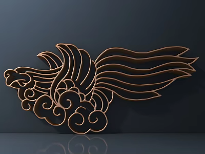 Intricate Carved Eagle Decoration With Wing And Cloud Patterns On Dark Background 3d model