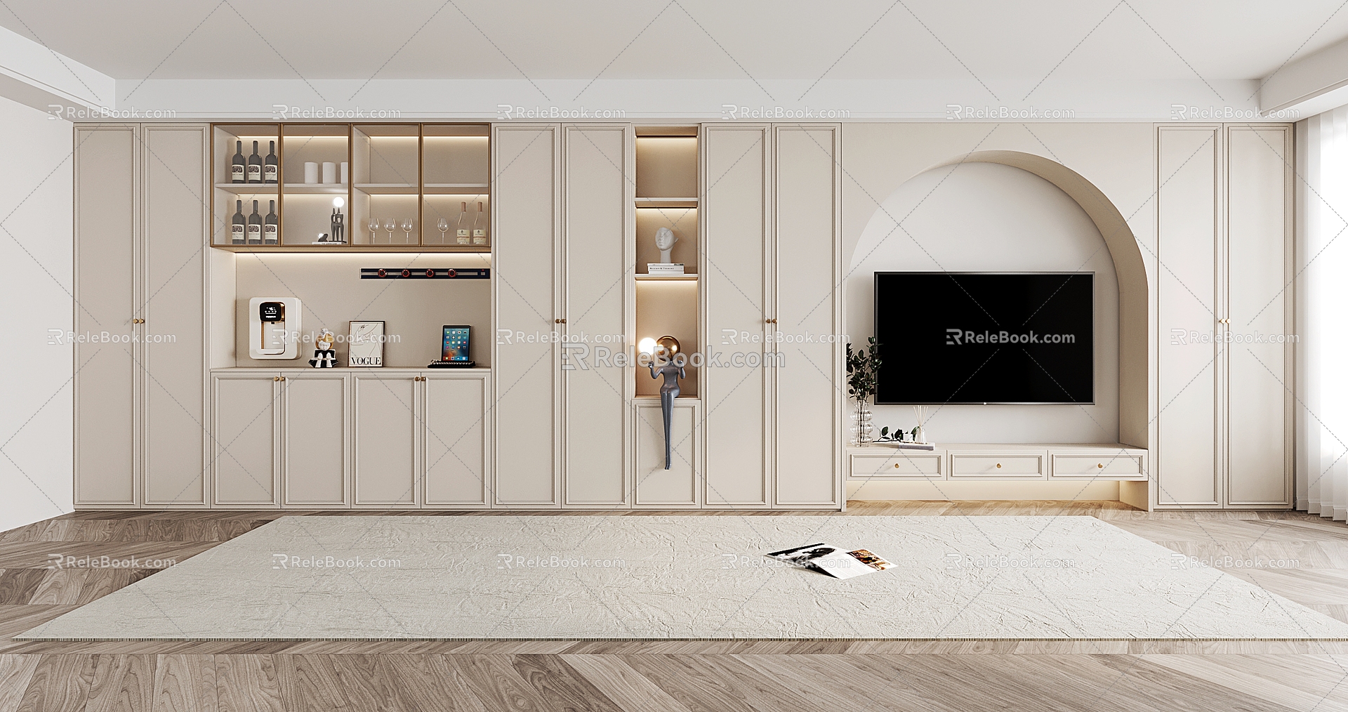 French Wine Cabinet Cream TV Cabinet Wine Cabinet Integrated Cabinet 3d model