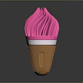 Swirled Pink Ice Cream in Brown Waffle Cone with Silver Trim