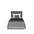 Single Bed With Dark Headboard White Sheets Gray Blanket And Checkered Pillow 3d model