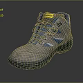 Gray And Blue Safety Shoes With Green Sole And Yellow Label Design