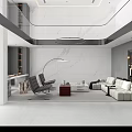 Spacious Modern Loft Living Room With Sofas And Stylish Lights 3d model