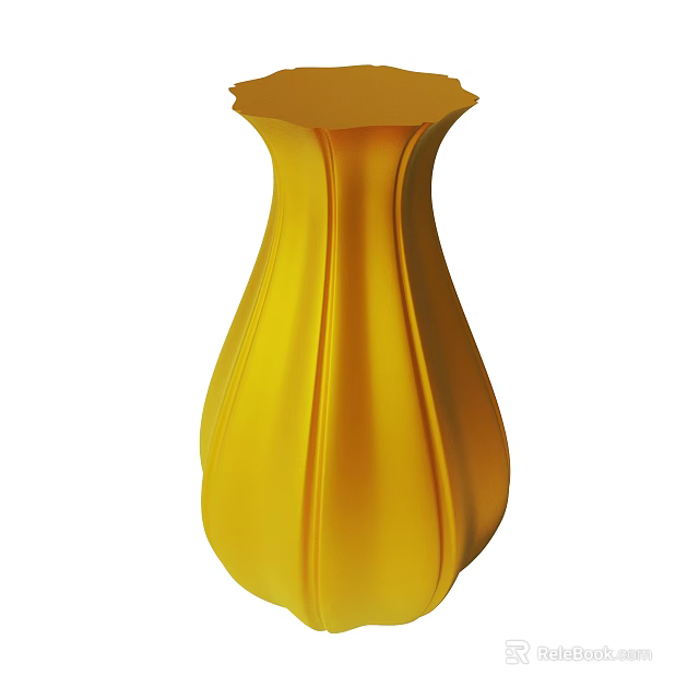 Stylish Yellow Petal Shaped Vase With Textured Surface And Decorative Design 3d model