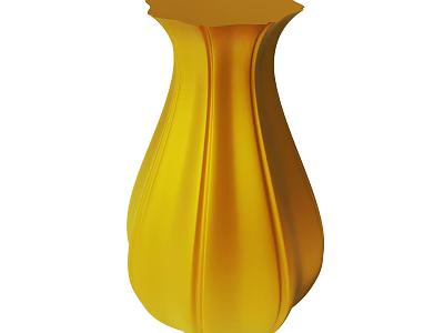 Stylish Yellow Petal Shaped Vase With Textured Surface And Decorative Design 3d model