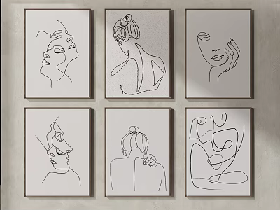 Minimalist Line Art Figure Portraits With Various Poses In Framed Wall Decor 3d model