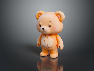 Orange Stitched Teddy Bear Toy With Shiny Surface On Dark Background 3d model
