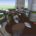 Modern Commercial Street With High Rise Buildings Green Spaces And Urban Landscape
