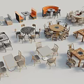 Stylish Dining Table Sets with Various Designs Including Chairs and Booth Seats 3d model