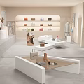 Fashionable Retail Display Space With Luxury Bags Clothes And Modern Shelves