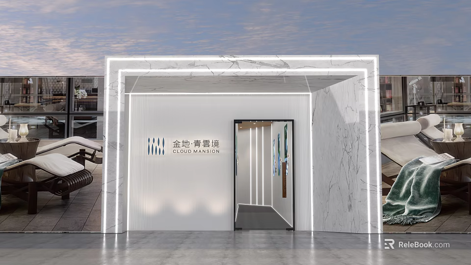 Jindi Xiaoyunjing Modern Building Exterior Featuring Marble Finish And Entrance Lighting Design 3d model 