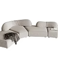 Modern Light Gray L Shaped Multi Seater Sofa With Throw Blanket And Book 3d model