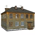Traditional Old Wooden House With Multiple Windows Two Chimneys And Front Porch