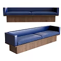 Modern Blue Two Seater Sofa With Wooden Base And Comfortable Seating 3d model