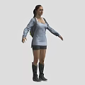 Female Game Character In Light Blue Top Black Shorts And Backpack