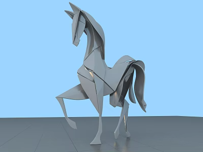 Gray Origami Style Reptile Sculpture With Blue Background And Gray Floor 3d model