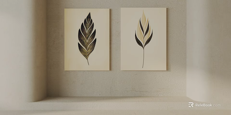 Minimalist Leaf Pattern Decorative Wall Art On Light Background 3d model