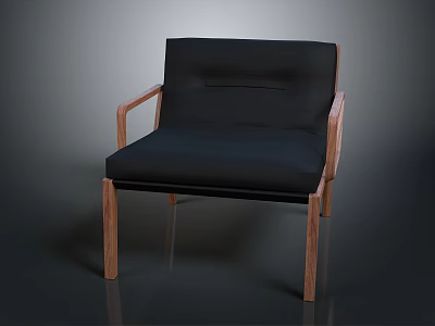 Modern Accent Chair With Black Cushion And Wooden Armrests And Legs 3d model