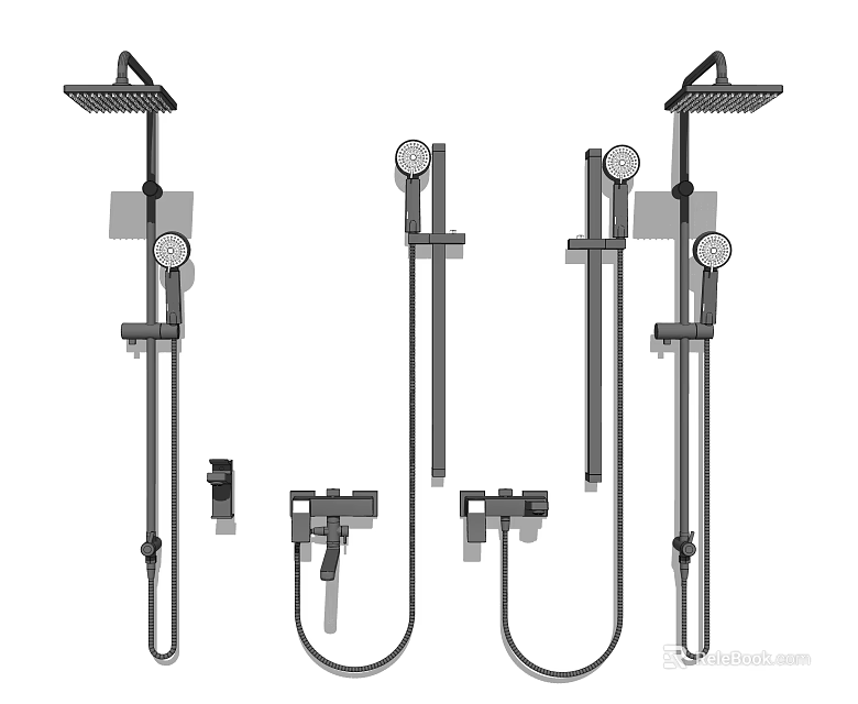 Modern Shower System With Rainfall Head Handheld Sprayer Control Knob And Flexible Hose 3d model 