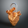 Golden Metallic Heart With Intricate Pipe Structures And Silver Padlock Design Details