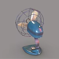 Vintage Electric Fan With Metal Cage Golden Blades And Black Base