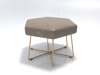 Hexagonal Leisure Chair with Light Gray Padded Seat and Golden Metal Cross Legs Modern Design 3d model