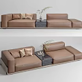 Brown Leather Sectional Sofa With Decorative Pillows Side Table And Plant 3d model