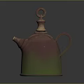 Artistic Teapot Sculpture Carving With Gradient Red Green Finish And Ornate Handle
