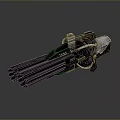 Futuristic Multi Barrel Sci Fi Weapon With Red Glowing Mechanical Accents 3d model
