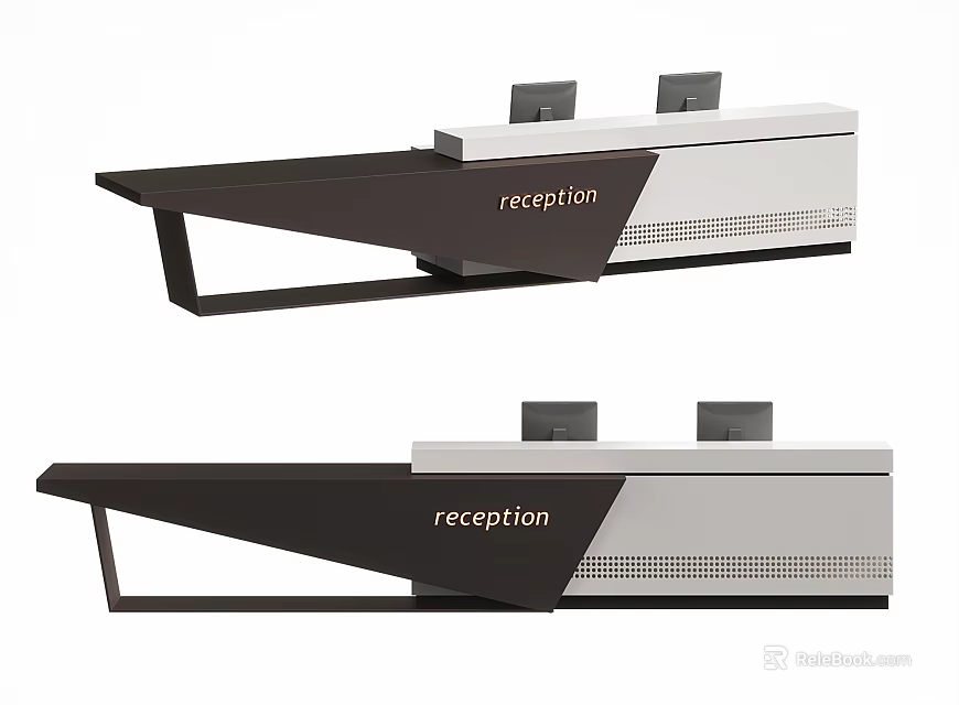 Sleek Modern Reception Desk With Black White Surface And Reception Signage 3d model 