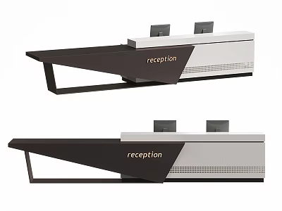 Sleek Modern Reception Desk With Black White Surface And Reception Signage 3d model