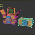 Retro Computer System With Orange Case CRT Monitor And Modular Accessory Case Design