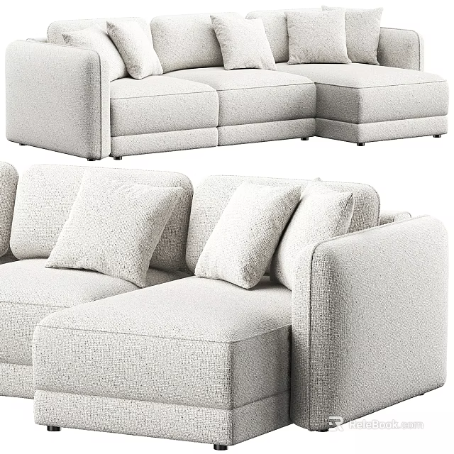 Modern Light Colored Double Sofa With Plush Cushions And Comfortable L Shaped Design 3d model