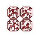 Traditional Chinese Red Octagonal Paper Cut Wall Decor with Horse Lanterns and Clouds