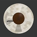 Bird in Rustic Brown Metal Birdcage on White Pedestal with Steps and Panel