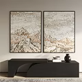 Modern Abstract Painting Diptych Wall Art Hanging With Neutral Tones And Console Table