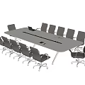 Modern Rectangular Conference Table With Wheeled Office Chairs And Metal Frame 3d model