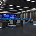 Modern Control Room With Multiple Displays Control Consoles Office Chairs Gray Flooring And Wooden Walls
