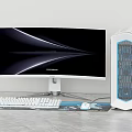Samsung Curved Monitor With White Desktop PC Case Keyboard And Mouse Setup