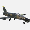 Military Fighter Jet With Camouflage Paint Number 124 And Yellow Accents