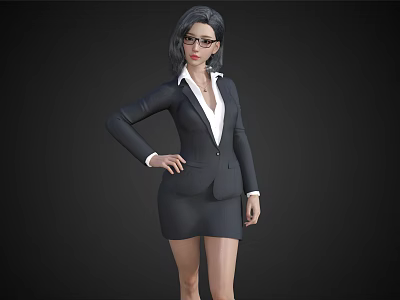 Woman In Black Suit White Shirt With Glasses And Confident Posture On Black Background 3d model
