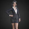 Woman In Black Suit White Shirt With Glasses And Confident Posture On Black Background