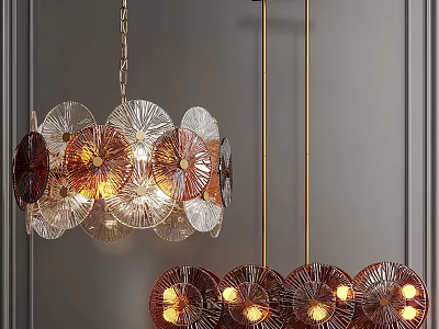 Elegant Crystal Chandelier with Colorful Glass Petals and Golden Frame Hanging for Warm Interior Lighting 3d model