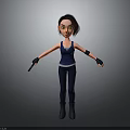 3D Female Character Model Wearing Blue Vest Black Pants Holding Gun With Black Gloves