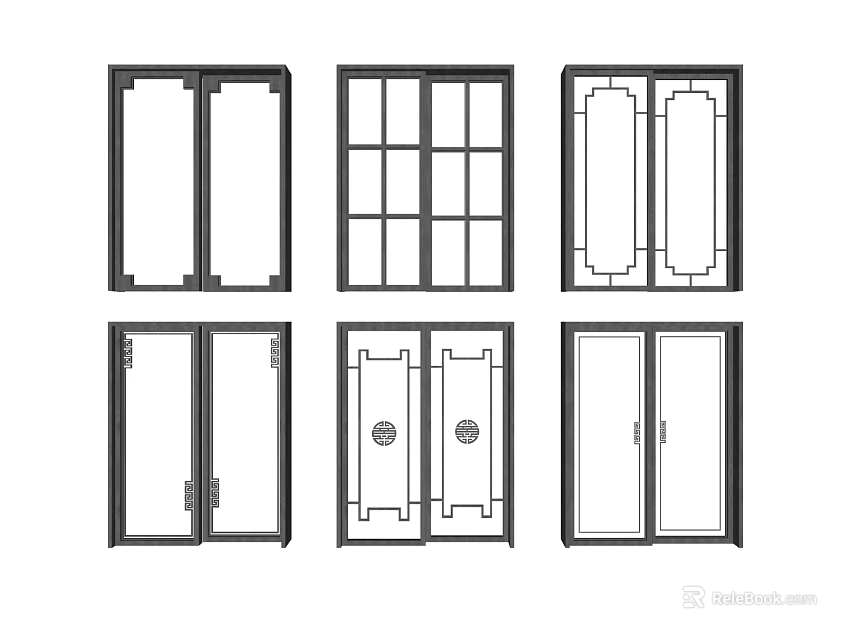 Various Sliding Door Styles With Different Frame And Panel Designs 3d model