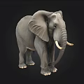 Detailed Realistic Gray Elephant Sculpture With Large Ears And Ivory Tusks