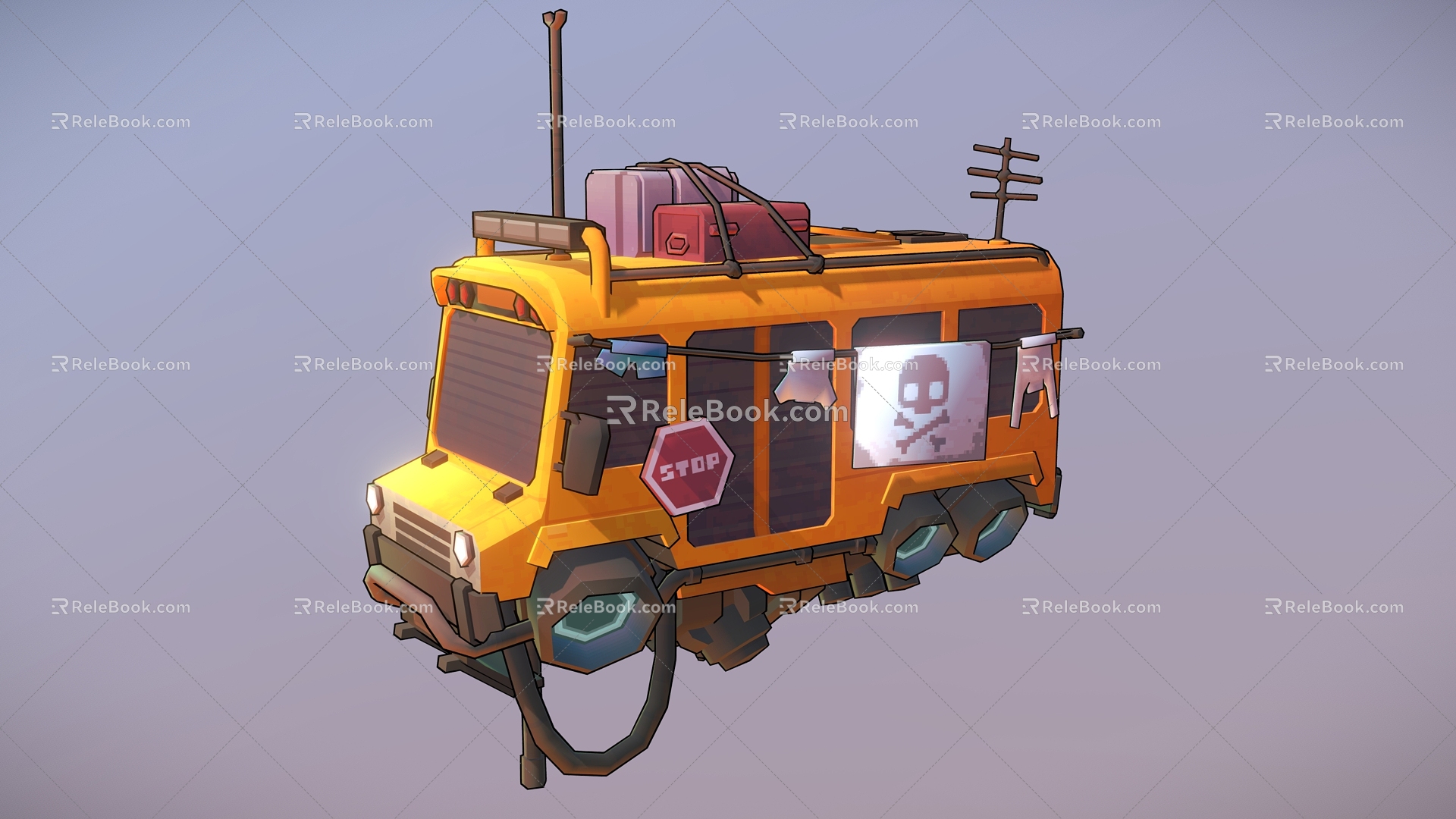 Cartoon bus cartoon car low poly car flying car cartoon car 3d model