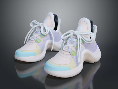 Stylish Pastel Colored Sneakers With Thick Sole And Colorful Panels For Casual Modern Fashion 3d model