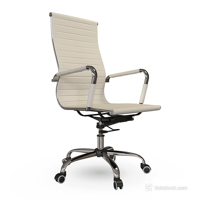 White Modern Office Chair With Adjustable Metal Armrests Comfortable Seat And Wheeled Base 3d model 
